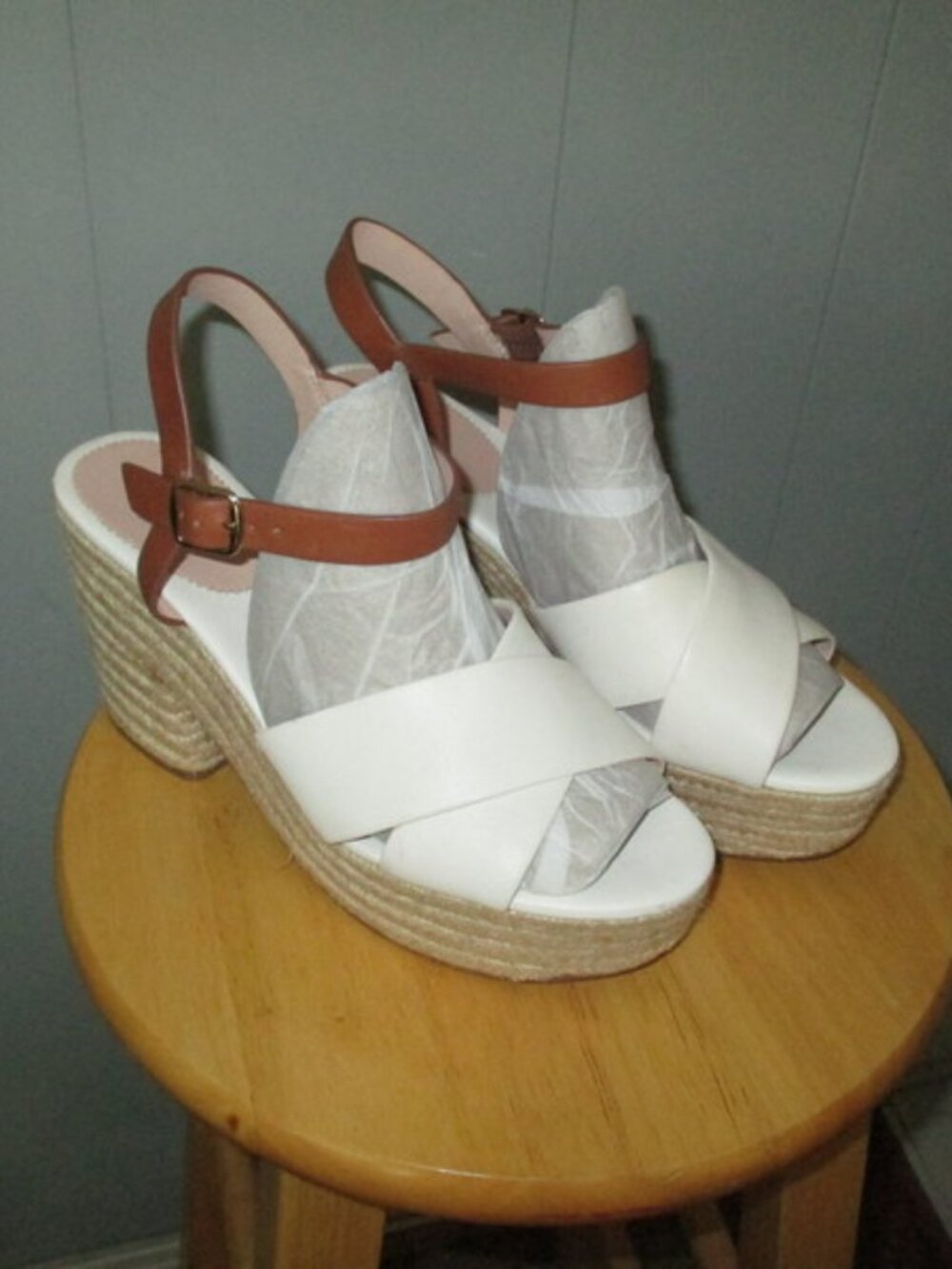 J. CREW Platform Espadrille Sandals Leather Cris Cross Shoes/Heels